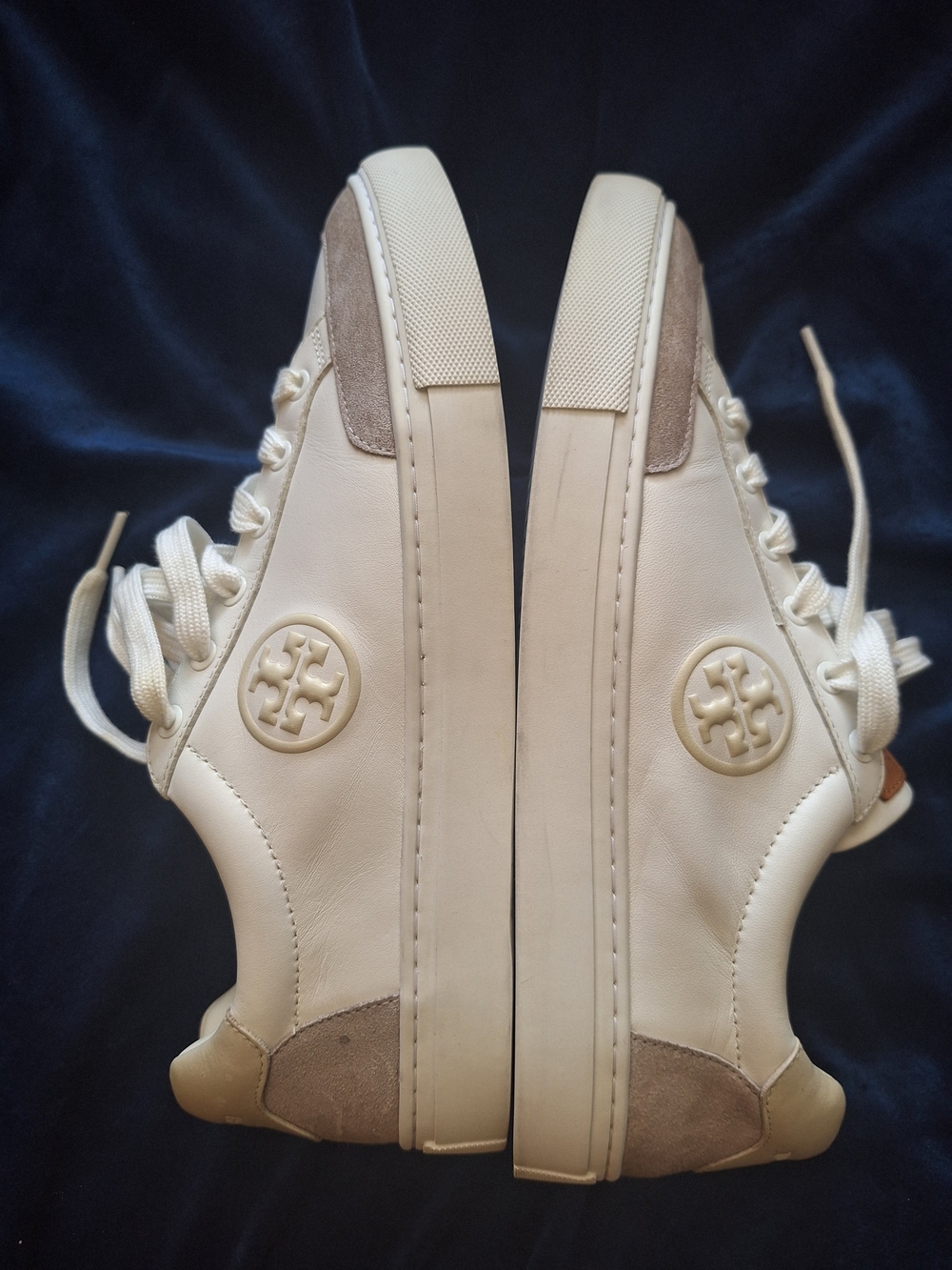 Tory Burch Cream and Taupe Leather Lace-Up Sneakers - Picture 4 of 8